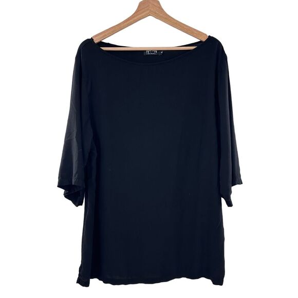 Nation LTD Tops - Nation LTD Black Top 1/2 Sleeve‎ Boatneck Rayon Lightweight Tiny Flaw